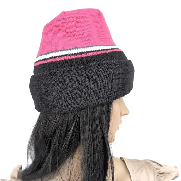 T-Mobile Reversible Unisex One Size Magenta & Black Knit Beanie Winter Hat - New - Picture 4 of 13